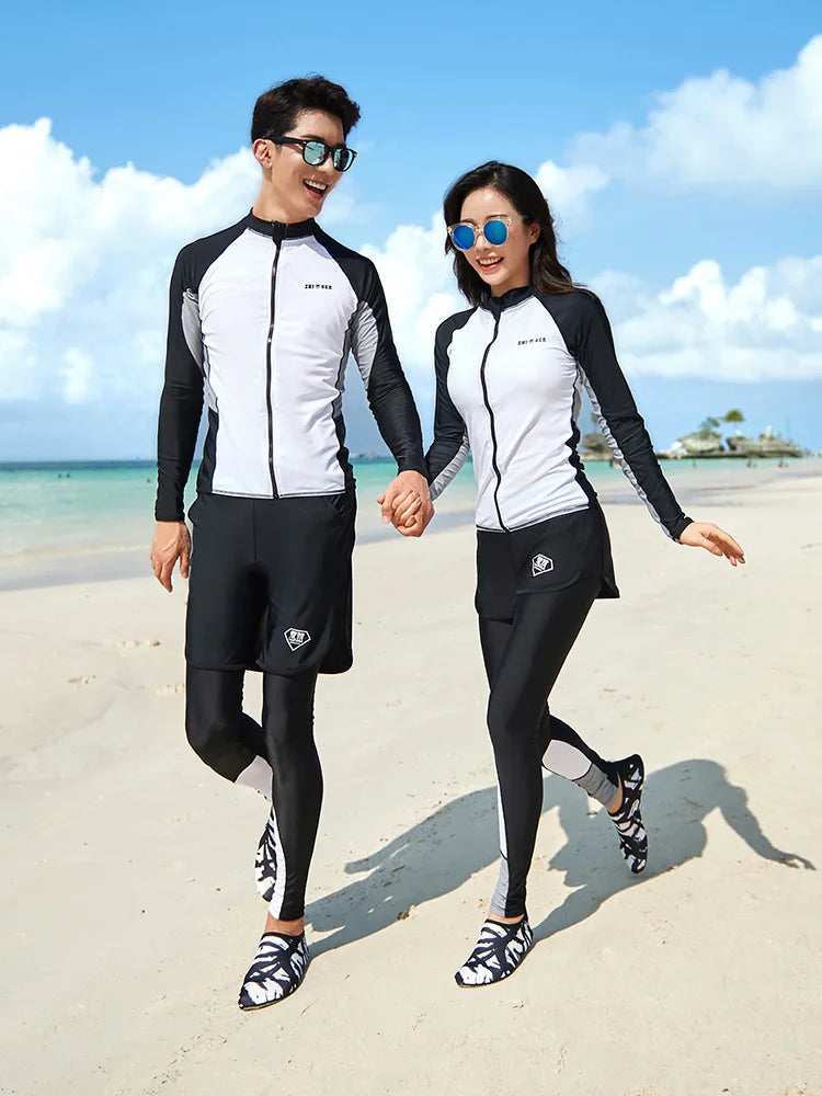 Women Men's 3-5 Piece Rash Guard with Boy Shorts Long Sleeve Zipper Swimsuit  Bathing Suit Wetsuit Beachwear Tankini Tracksuit