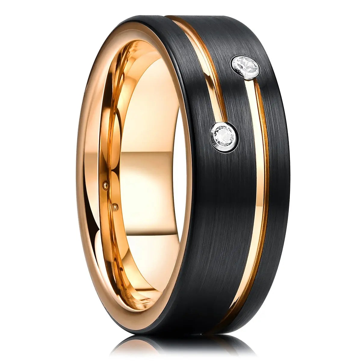 Fashion 8mm Black Tungsten Wedding Ring For Men Thin Blue Line Groove Black Brushed Ladder Edge Ring Men's Wedding Band Jewelry