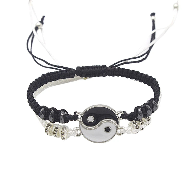 1PC Unique Simple Tai Chi Bagua Black And White Yin And Yang Rope Braided Telescopic Adjustment Bracelet For Men And Women Coupl