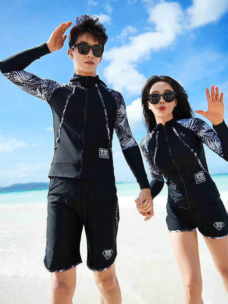 Women Men's 3-5 Piece Rash Guard with Boy Shorts Long Sleeve Zipper Swimsuit  Bathing Suit Wetsuit Beachwear Tankini Tracksuit
