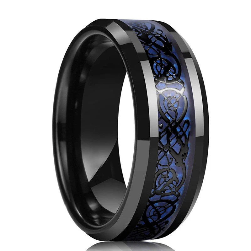 Fashion 8mm Black Tungsten Wedding Ring For Men Thin Blue Line Groove Black Brushed Ladder Edge Ring Men's Wedding Band Jewelry