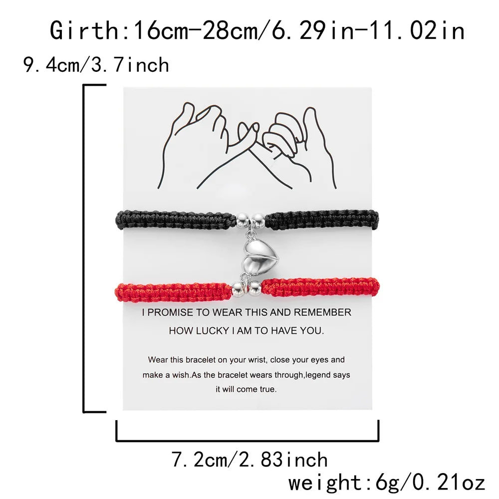 2pcs Hand-Woven Couple Bracelet Magnetic Heart Shape Braid Rope Bracelet Men'S and Women'S Gift for Anniversary Wrist Chain