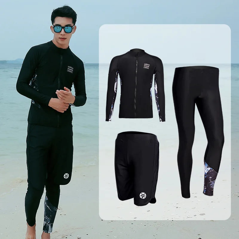 Men and Women's Full Body Zip Shirt and Leggings Set, Rashguard with Bikini, Surf Snorkeling Sun Suit, 3 PCs per Set