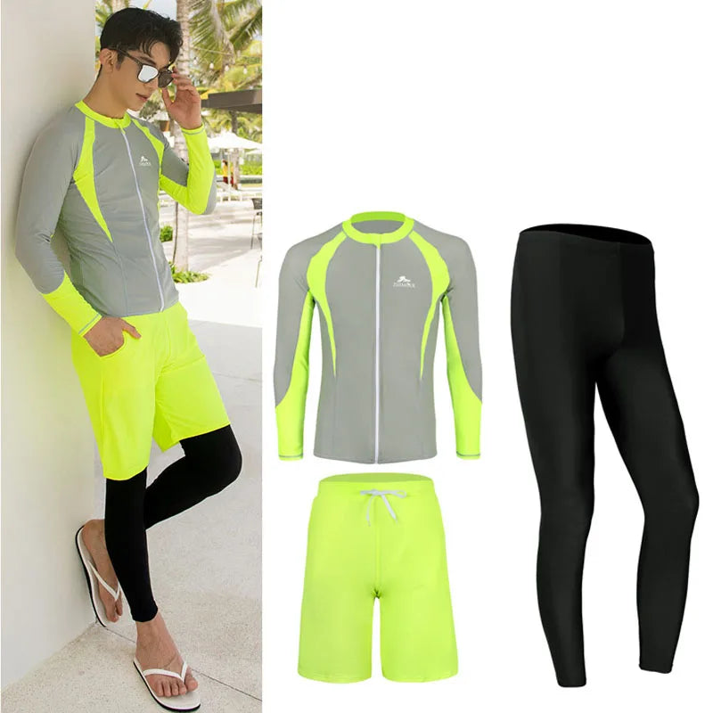 Men's Women's 3-5pcs/set Long Sleeve Rash Guards Loose Fit Swim Shirt UV Sun Protection Swimsuit Top&Bottom Fishing Run Sunsuit
