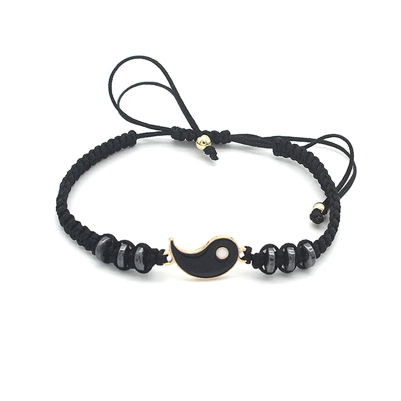 1PC Unique Simple Tai Chi Bagua Black And White Yin And Yang Rope Braided Telescopic Adjustment Bracelet For Men And Women Coupl