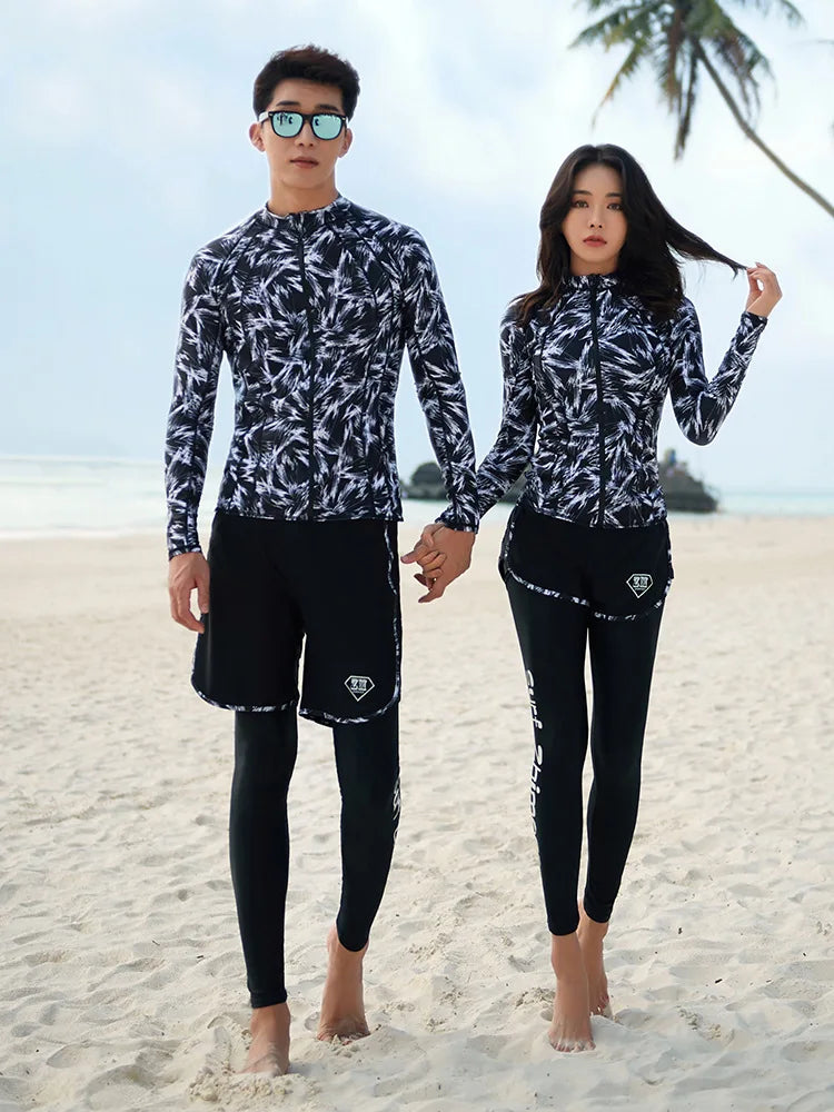 Women Men's 3-5 Piece Rash Guard with Boy Shorts Long Sleeve Zipper Swimsuit  Bathing Suit Wetsuit Beachwear Tankini Tracksuit