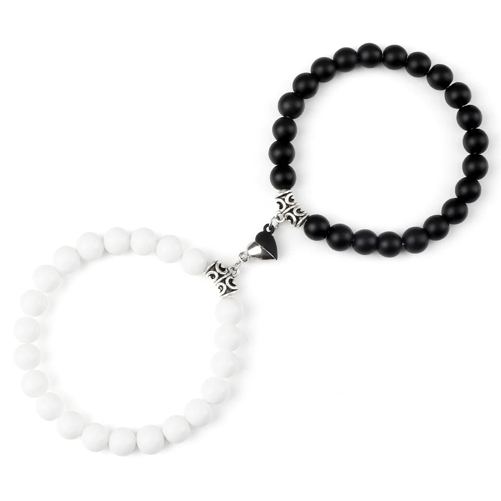 Hot Couple Yin Yang Bracelet Set Men 8mm Natural Stone Heart shape Magnet Love Braclet for Women Friendship Fashion Jewelry Gift