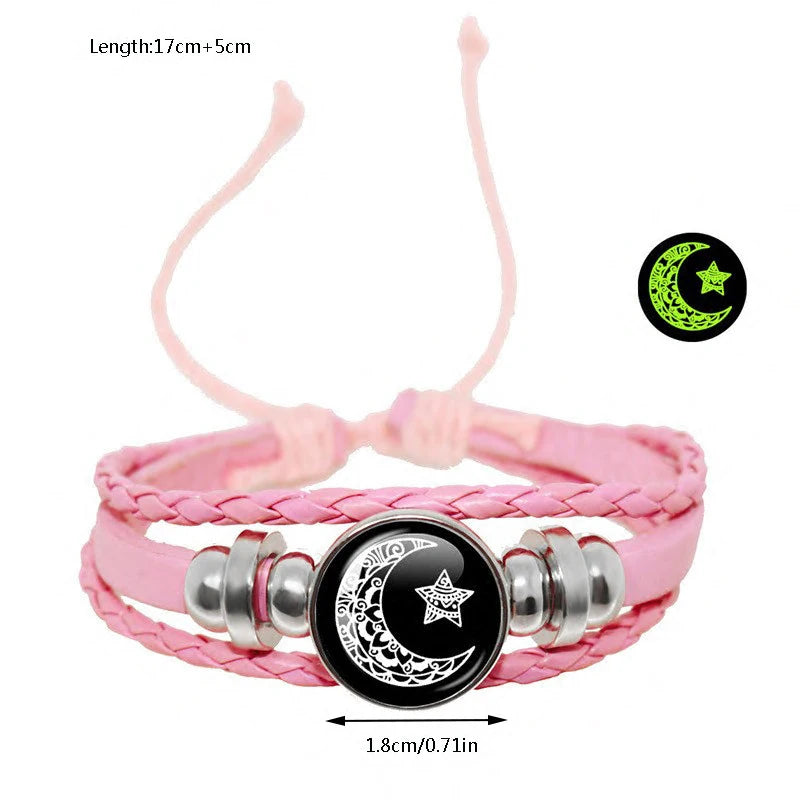2pcs/set Sun and Moon Lovers Leather Bracelet Punk Multi-Layered Beaded Braided Adjustable Bracelet Set For Couple Jewelry