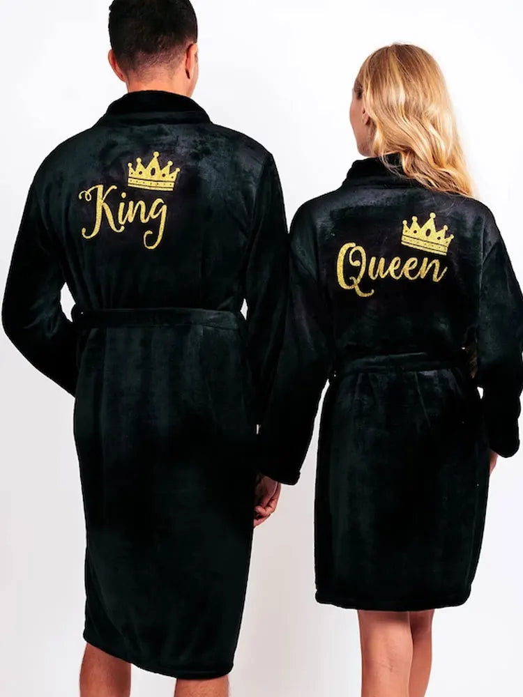 Cozy Terry Bathrobes Robes for Couple Bathrobes Flannel Matching King Queen Robes Birthday Honeymoon Winter Spa BathRobes 260g/㎡