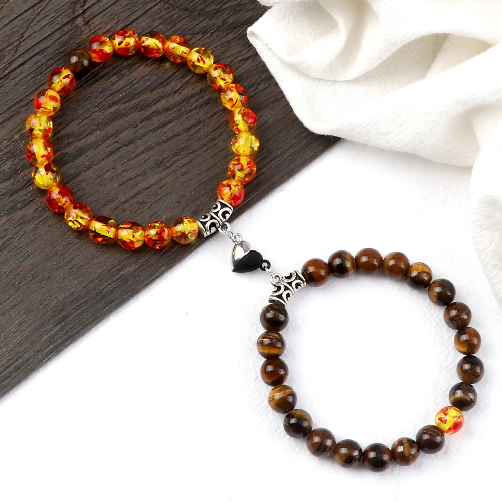 Hot Couple Yin Yang Bracelet Set Men 8mm Natural Stone Heart shape Magnet Love Braclet for Women Friendship Fashion Jewelry Gift