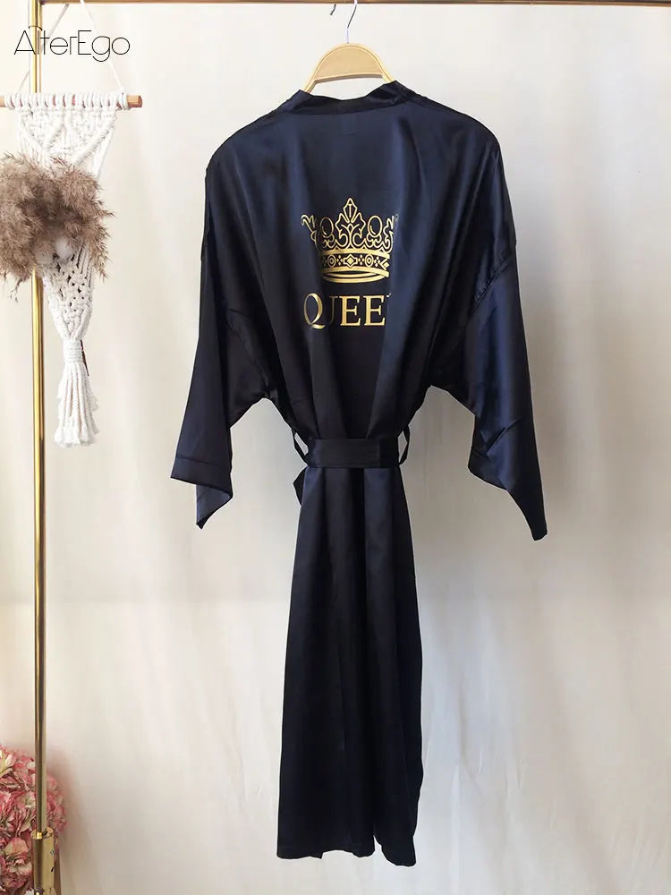 Customized Men's Bathrobe Silk Couple Set King and Queen Bath Robe Wifey and Hubby Robe Satin Valentine's Day Bathrobes Personal