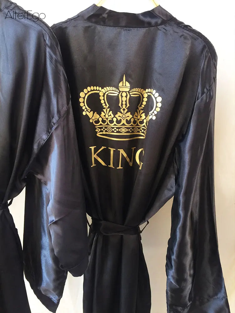 Customized Men's Bathrobe Silk Couple Set King and Queen Bath Robe Wifey and Hubby Robe Satin Valentine's Day Bathrobes Personal