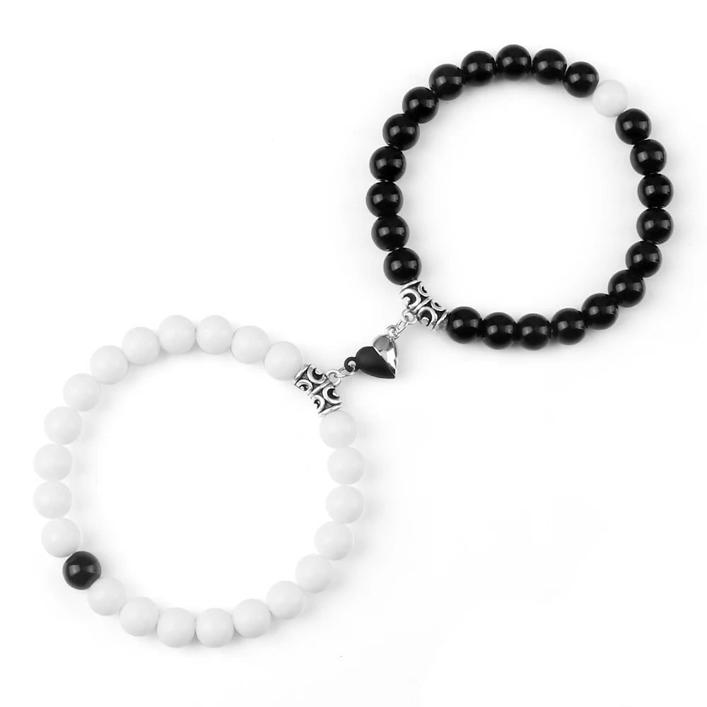Hot Couple Yin Yang Bracelet Set Men 8mm Natural Stone Heart shape Magnet Love Braclet for Women Friendship Fashion Jewelry Gift