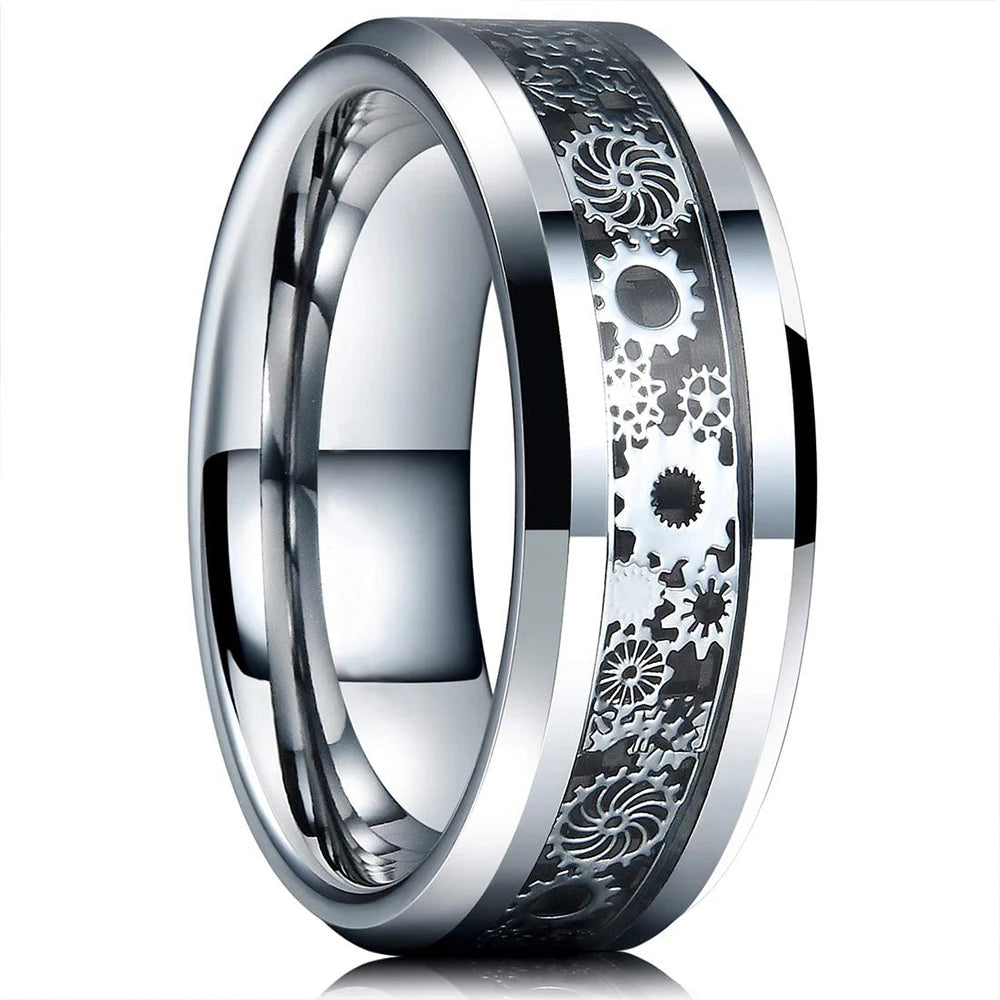 Fashion 8mm Black Tungsten Wedding Ring For Men Thin Blue Line Groove Black Brushed Ladder Edge Ring Men's Wedding Band Jewelry