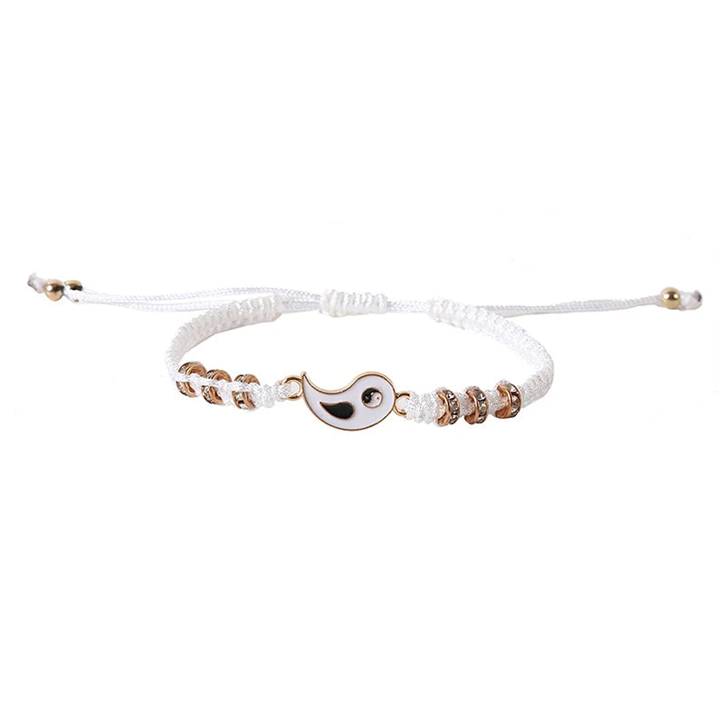 1PC Unique Simple Tai Chi Bagua Black And White Yin And Yang Rope Braided Telescopic Adjustment Bracelet For Men And Women Coupl