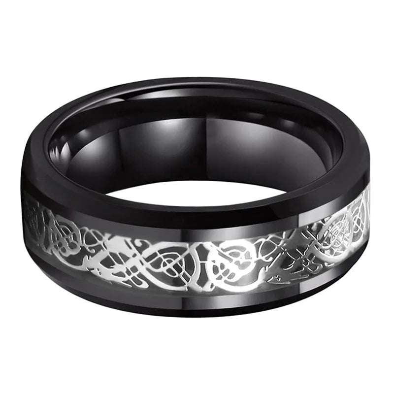 Charm Couple Rings For Men Stainless Steel Celtic Dragon Ring Heart Black Zircon Women Wedding Rings Set Valentine's Day Jewelry