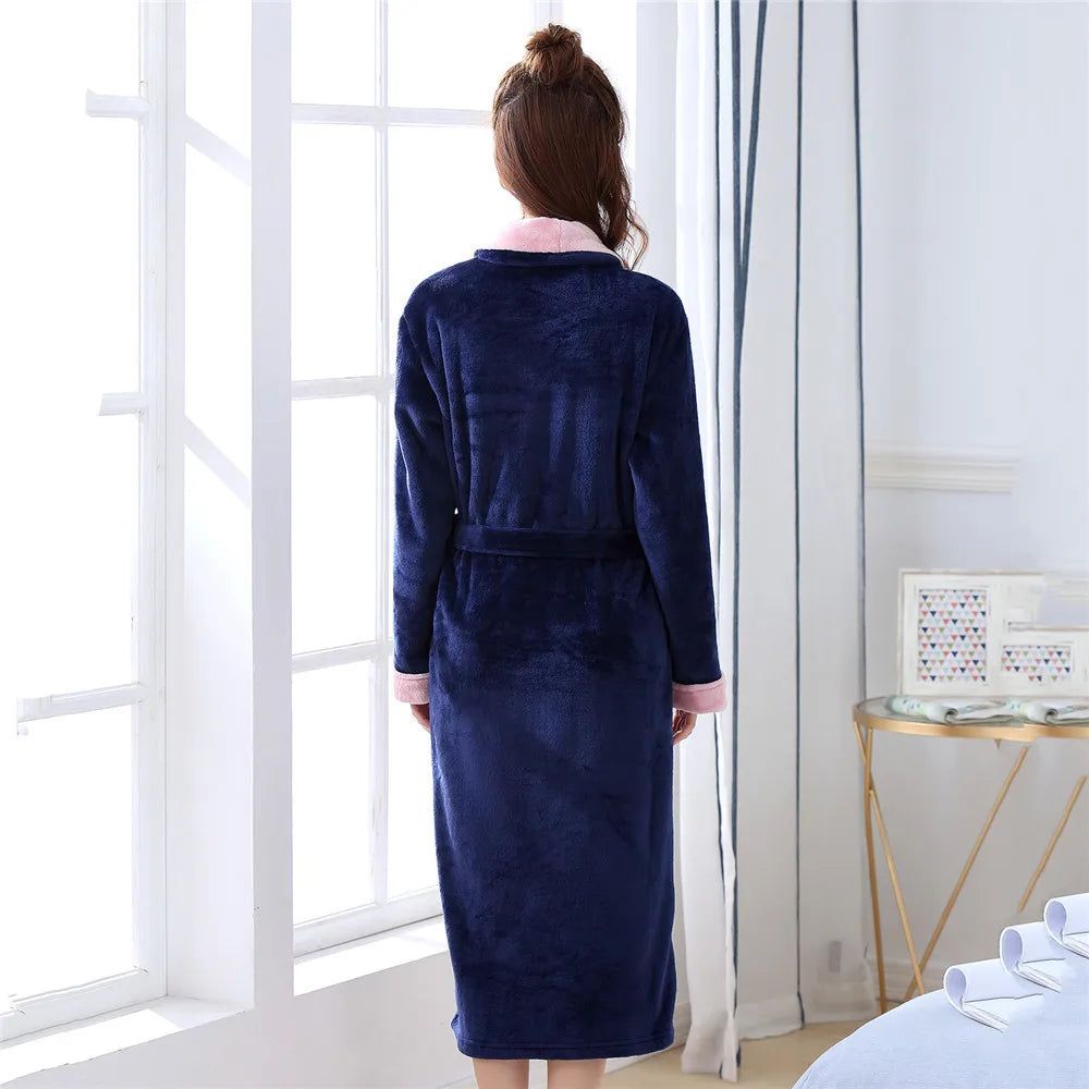 Winter Thick Couple Robe Coral Fleece Sleepwear Plush Warm Flannel Kimono Bathrobe Gown with Pocket Men Homewear Lounge Wear