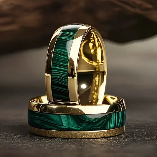 Men's Fashion Titanium Wedding Ring, 8mm Stainless Steel Style Ring, Turquoise Pattern Valentine's Day Jewelry Daily Elegance