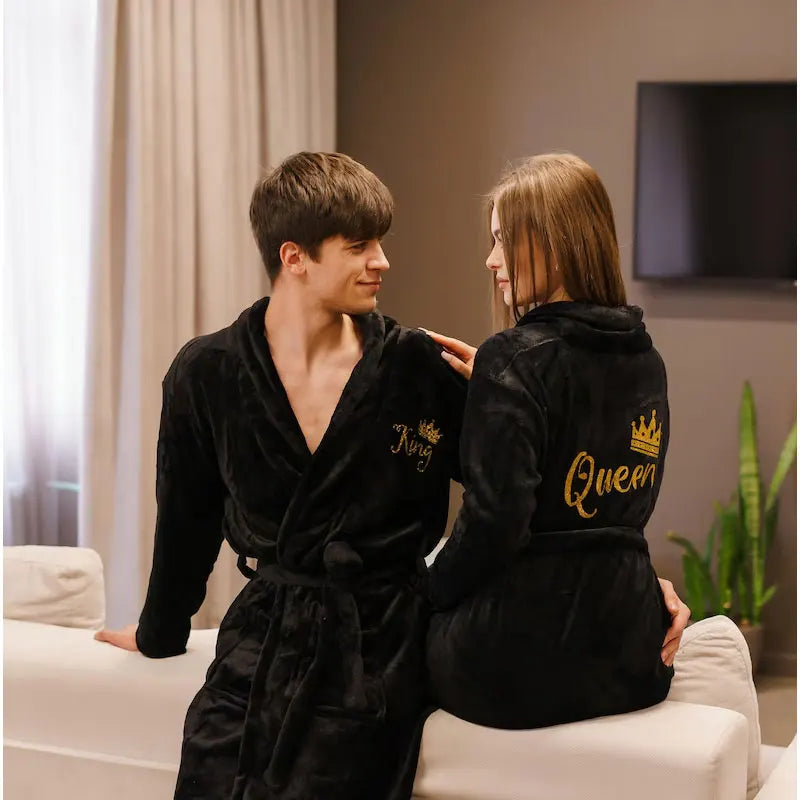 Cozy Terry Bathrobes Robes for Couple Bathrobes Flannel Matching King Queen Robes Birthday Honeymoon Winter Spa BathRobes 260g/㎡