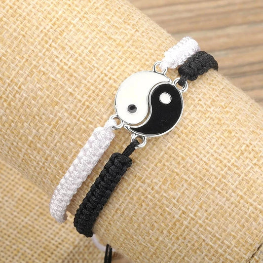 1PC Unique Simple Tai Chi Bagua Black And White Yin And Yang Rope Braided Telescopic Adjustment Bracelet For Men And Women Coupl