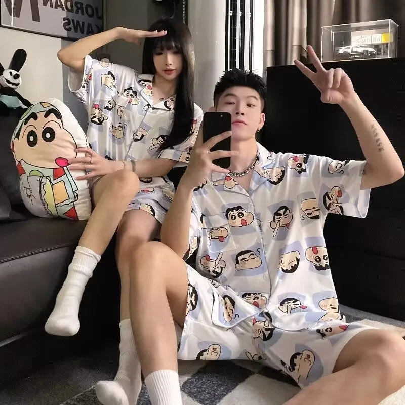 Couple Pajamas Plus Size Men'S And Women'S Summer Crayon Shin Chan Same Style Japanese Cute Cartoon Home Clothes Comfortable