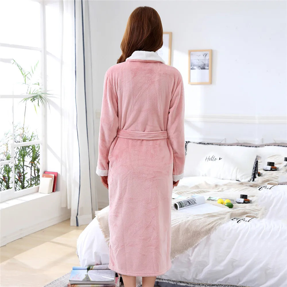 Winter Thick Couple Robe Coral Fleece Sleepwear Plush Warm Flannel Kimono Bathrobe Gown with Pocket Men Homewear Lounge Wear