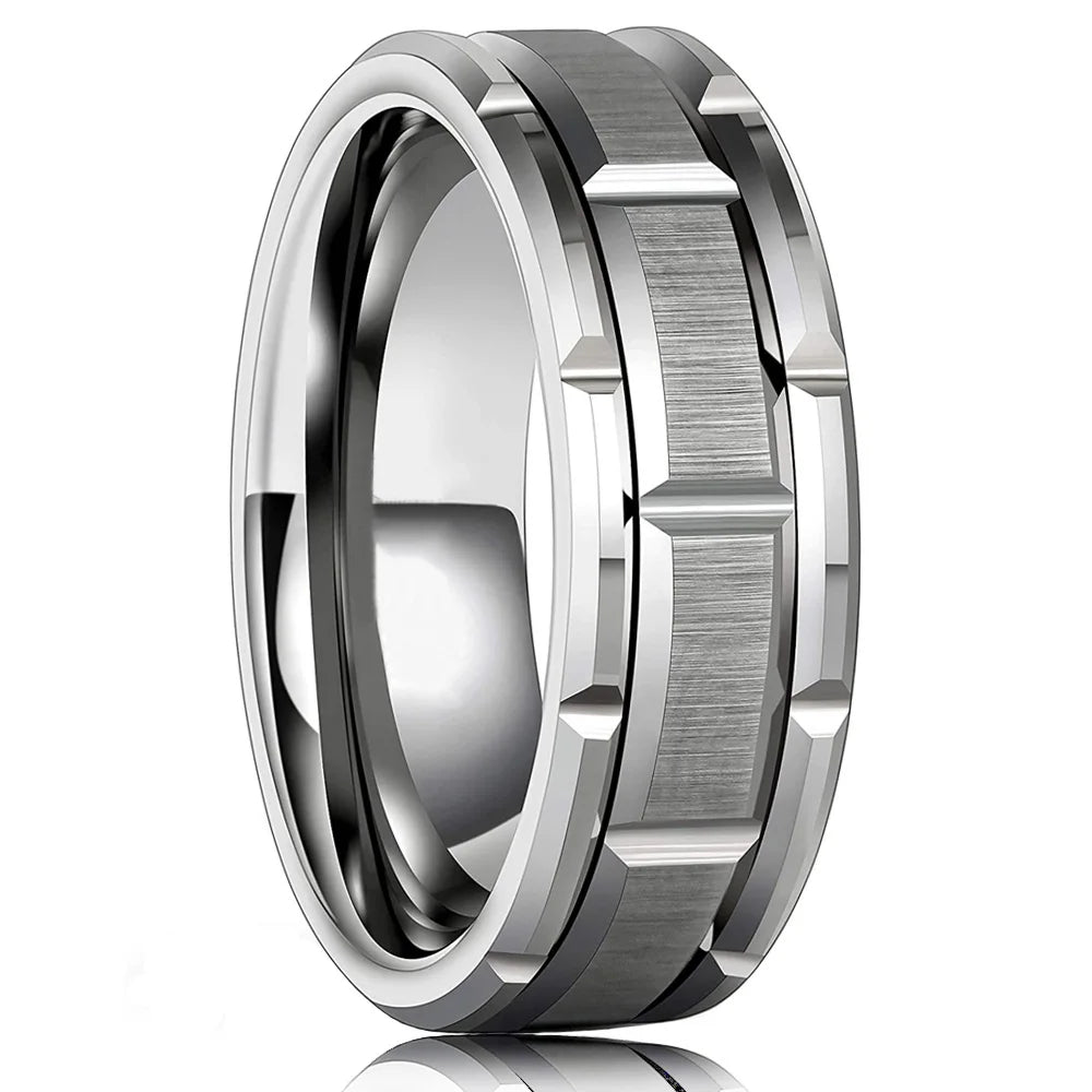 Fashion 8mm Black Tungsten Wedding Ring For Men Thin Blue Line Groove Black Brushed Ladder Edge Ring Men's Wedding Band Jewelry