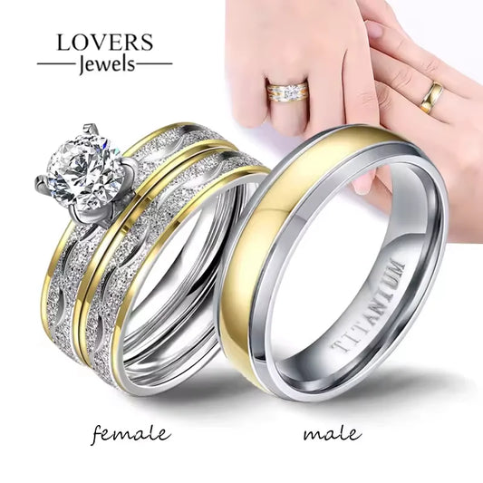 Fashion Couple Rings Exquisite Rhinestones Zirconia Rings Men Stainless Steel Ring Wedding Anniversary Jewelry Gifts Wholesale