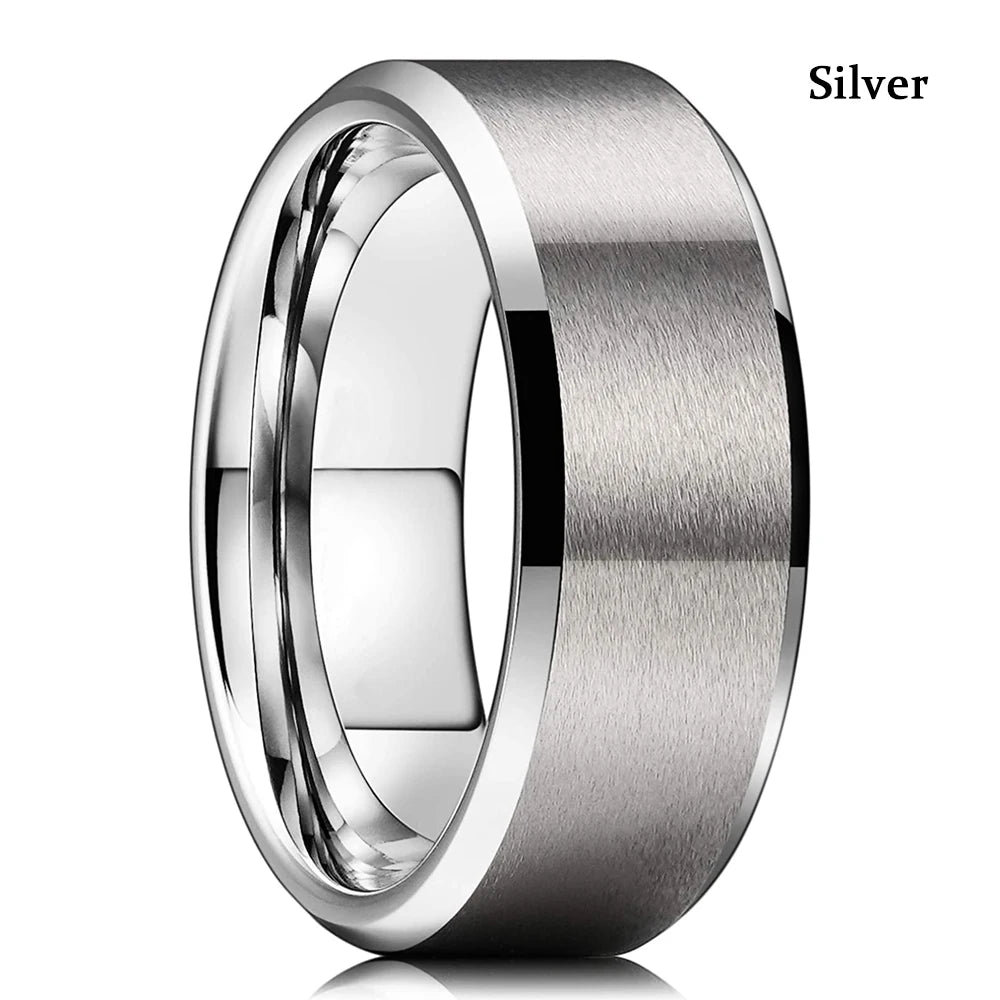 Fashion 8mm Black Tungsten Wedding Ring For Men Thin Blue Line Groove Black Brushed Ladder Edge Ring Men's Wedding Band Jewelry