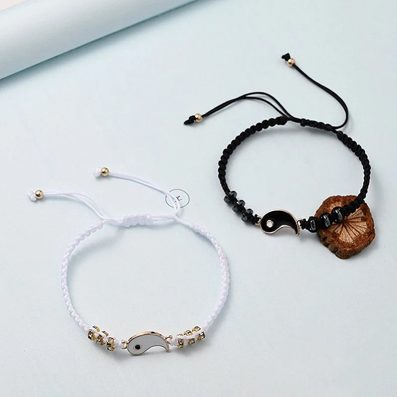 1PC Unique Simple Tai Chi Bagua Black And White Yin And Yang Rope Braided Telescopic Adjustment Bracelet For Men And Women Coupl