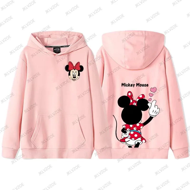 MINISO Cartoon Mickey Minnie Donald Duck Autumn Winter Long Sleeve Cotton Hoodie Women Men Sweatshirt Oversized Couple Tops