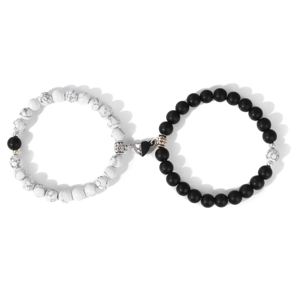 Magnet Couple Bracelet For Lovers Best Friends Friendships Natural Turquois Lava Gem Stone Bead Stretch Bangle Jewelry Gift