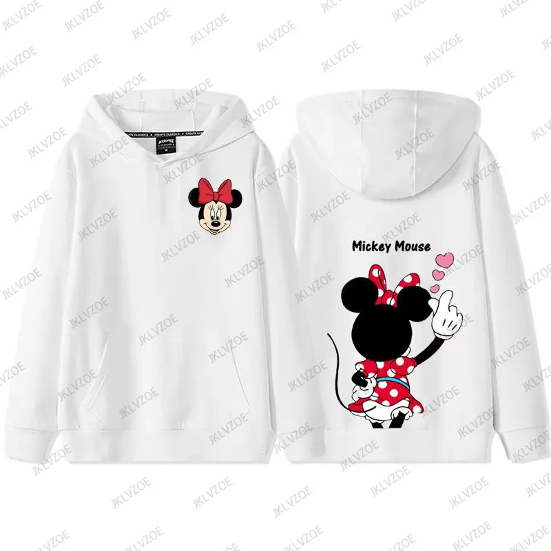 MINISO Cartoon Mickey Minnie Donald Duck Autumn Winter Long Sleeve Cotton Hoodie Women Men Sweatshirt Oversized Couple Tops