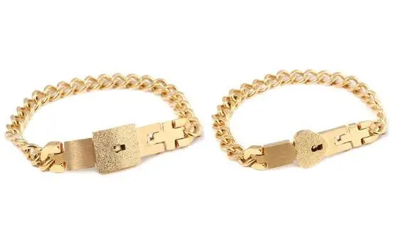 Stainless Steel Couple Bracelet Love Heart Lock Bracelets Bangle Key Pendant Necklace For Women Men Valentine's Day Jewelry Gift
