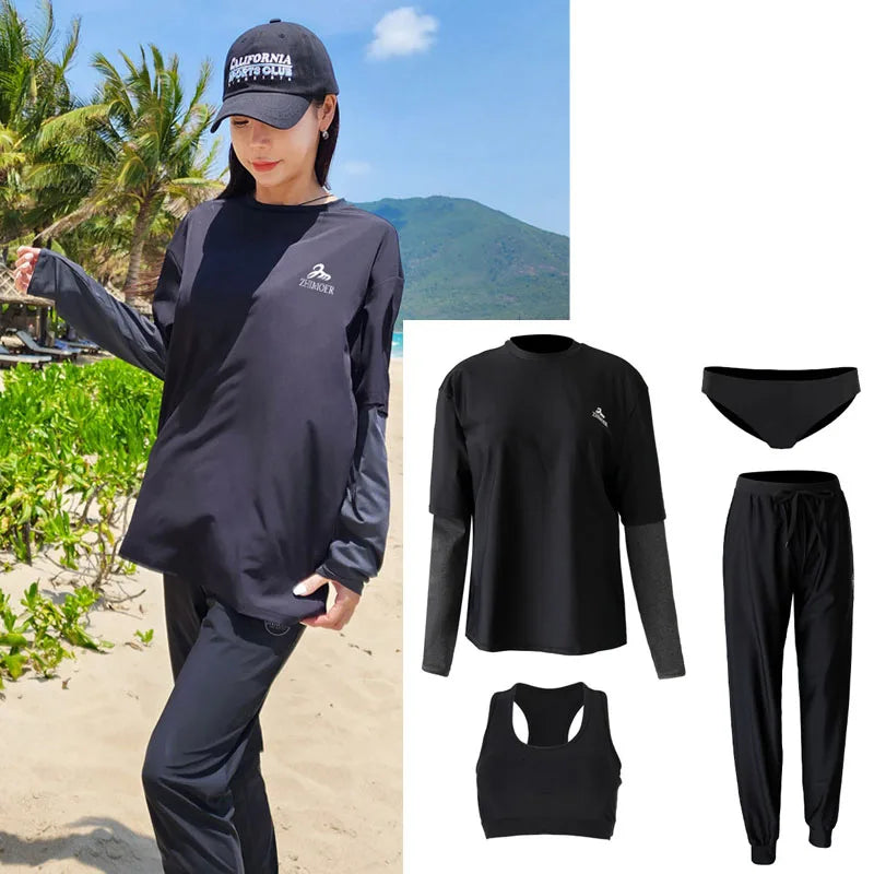 Men's Women's 3-5pcs/set Long Sleeve Rash Guards Loose Fit Swim Shirt UV Sun Protection Swimsuit Top&Bottom Fishing Run Sunsuit