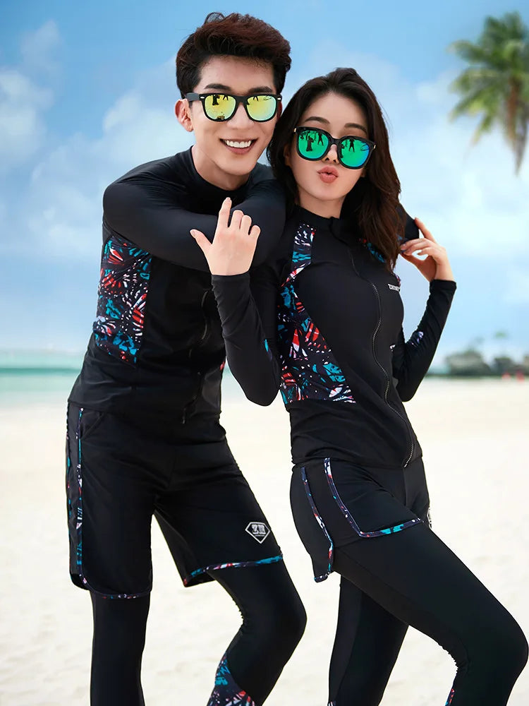 Women Men's 3-5 Piece Rash Guard with Boy Shorts Long Sleeve Zipper Swimsuit  Bathing Suit Wetsuit Beachwear Tankini Tracksuit