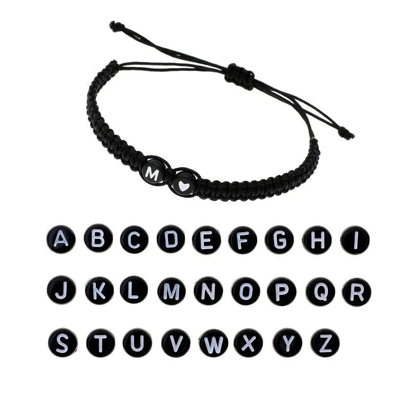 Couple 26 letter initial heart-shaped bracelet, hand adjustable A-Z name woven bracelet suitable for male and female friendship