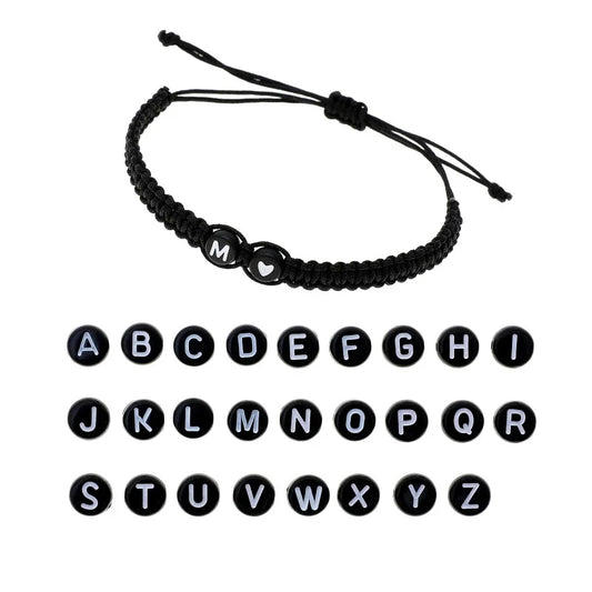 Couple 26 letter initial heart-shaped bracelet, hand adjustable A-Z name woven bracelet suitable for male and female friendship