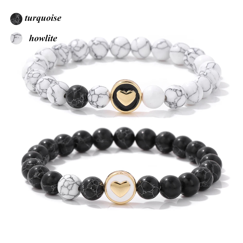 Magnet Couple Bracelet For Lovers Best Friends Friendships Natural Turquois Lava Gem Stone Bead Stretch Bangle Jewelry Gift