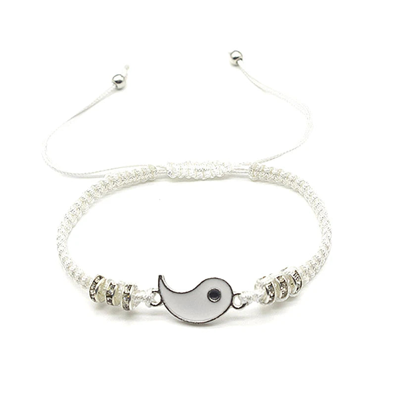 1PC Unique Simple Tai Chi Bagua Black And White Yin And Yang Rope Braided Telescopic Adjustment Bracelet For Men And Women Coupl