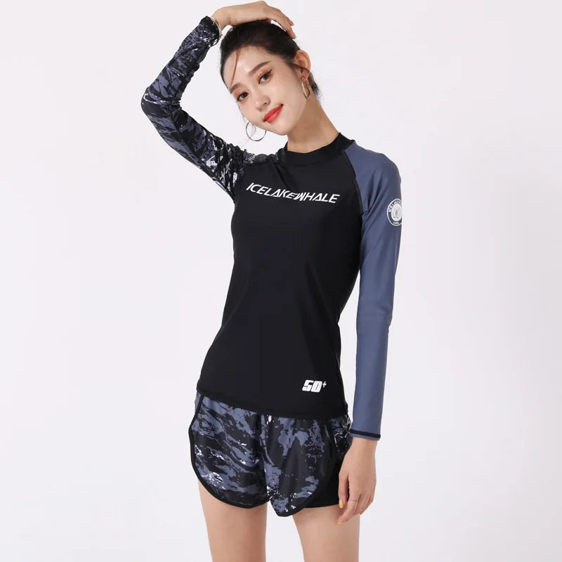 2pcs/set Long Sleeve Sun UV Protection Performance Fit Compression Men's Rash Guard Shirts Swim Workout Clothes Swimsuit