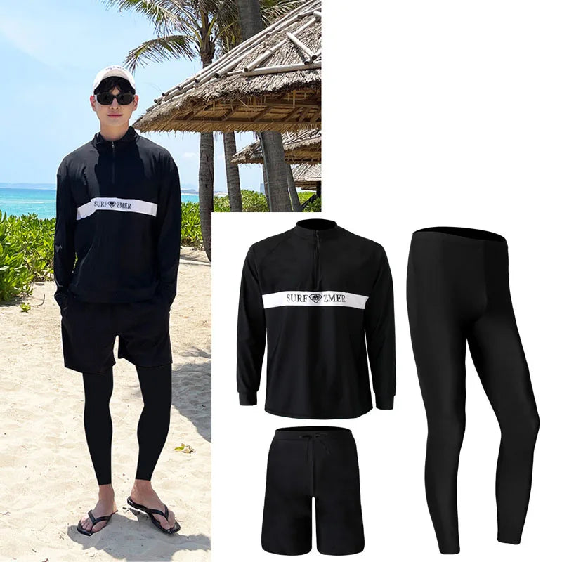 Men's Women's 3-5pcs/set Long Sleeve Rash Guards Loose Fit Swim Shirt UV Sun Protection Swimsuit Top&Bottom Fishing Run Sunsuit