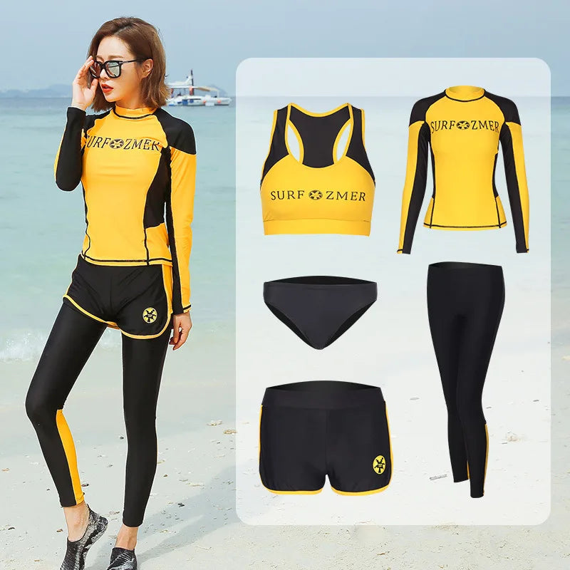 Men and Women's Full Body Zip Shirt and Leggings Set, Rashguard with Bikini, Surf Snorkeling Sun Suit, 3 PCs per Set