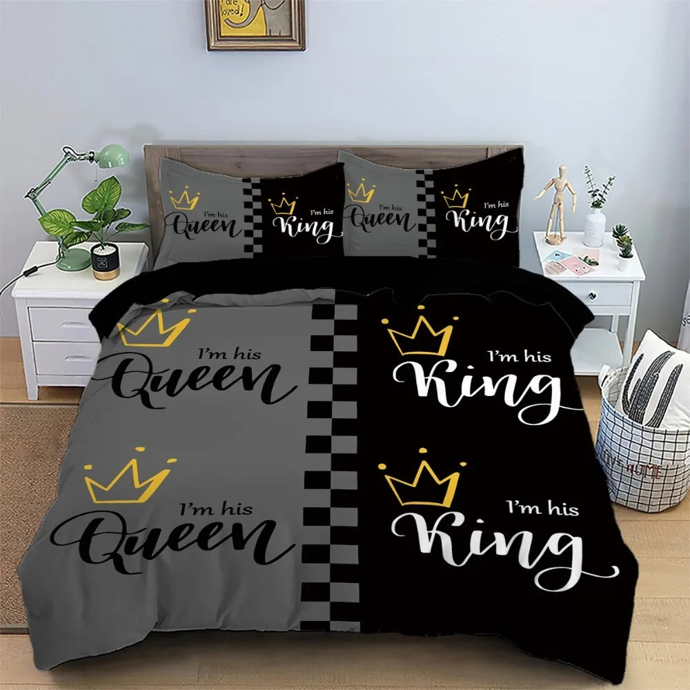 crown love 2/3 piece bedroom set,Children'sGift Teenagers adulte Microfibre double bed Duvet Cover with Zip Room Decor ﻿