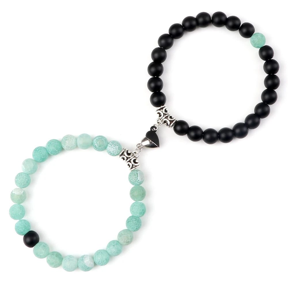 Hot Couple Yin Yang Bracelet Set Men 8mm Natural Stone Heart shape Magnet Love Braclet for Women Friendship Fashion Jewelry Gift