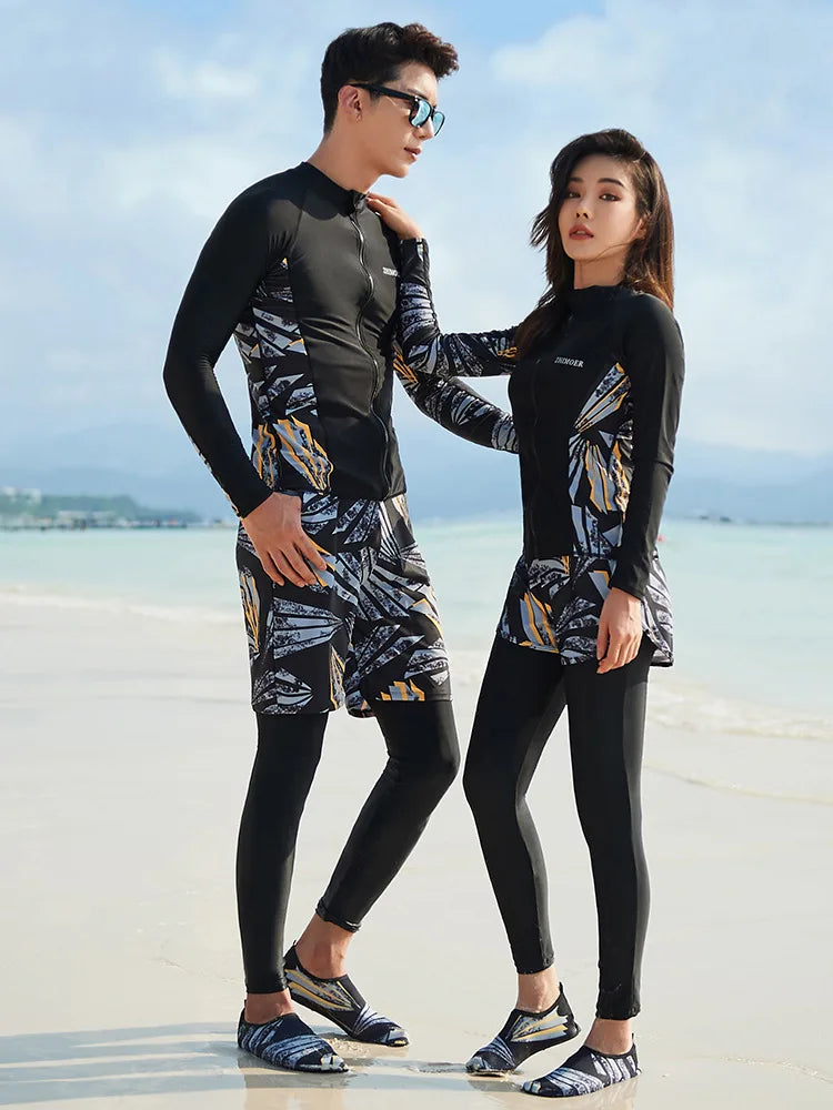 Women Men's 3-5 Piece Rash Guard with Boy Shorts Long Sleeve Zipper Swimsuit  Bathing Suit Wetsuit Beachwear Tankini Tracksuit