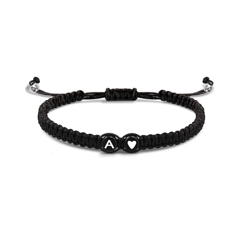 Couple 26 letter initial heart-shaped bracelet, hand adjustable A-Z name woven bracelet suitable for male and female friendship