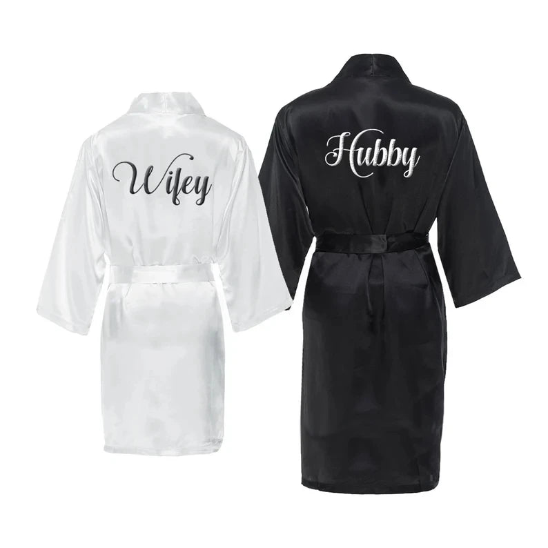 Customized Men's Bathrobe Silk Couple Set King and Queen Bath Robe Wifey and Hubby Robe Satin Valentine's Day Bathrobes Personal