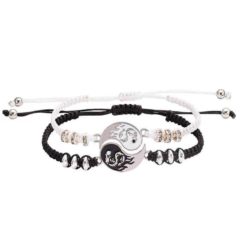 1PC Unique Simple Tai Chi Bagua Black And White Yin And Yang Rope Braided Telescopic Adjustment Bracelet For Men And Women Coupl
