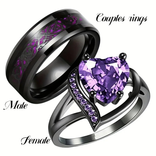 Sweet romantic love heart ring for women, men dragon pattern stainless steel couple jewelry wholesale